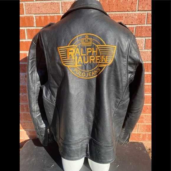 Polo Ralph Lauren Leather Jacket Embroidered Big Logo Xl black - Picture 1 of 8